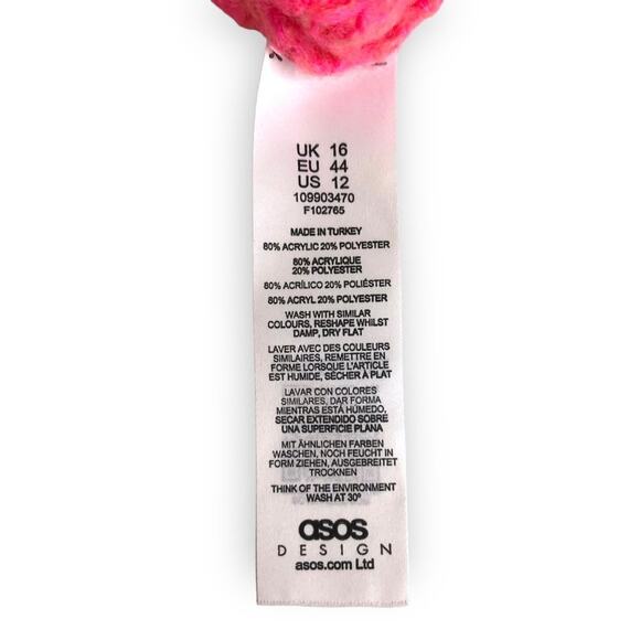 ASOS Women's Design Boxy Balloon Sleeve Pullover Sweater 12 Pink Waffle Knit - Picture 10 of 14